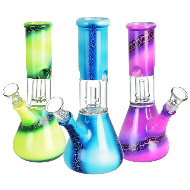 Glow In The Dark Thick Glass Beaker Bong Purple Big Water Pipe W/ Ice Pinch