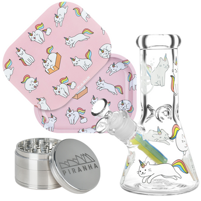 Caticorns Beaker Bong, Grinder, & Rolling Tray Bundle