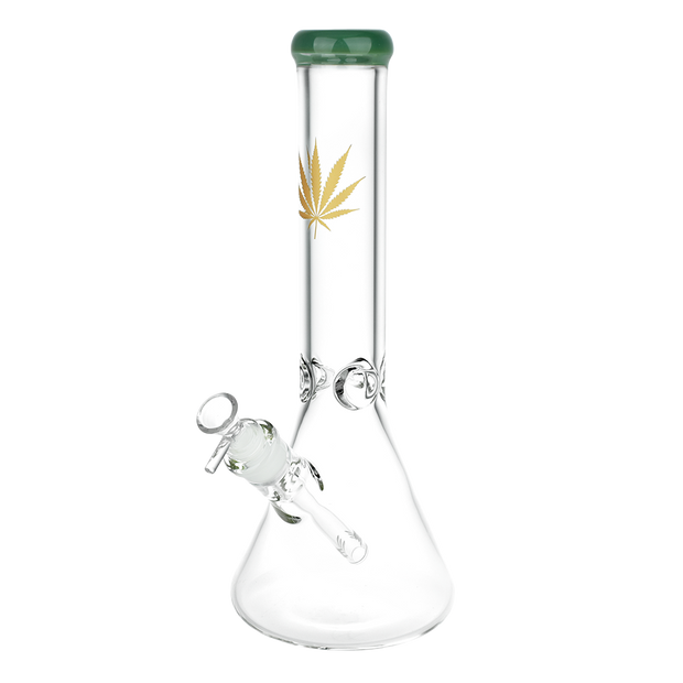 Classic Glass Gold Leaf Beaker Bong | Large Size | Green