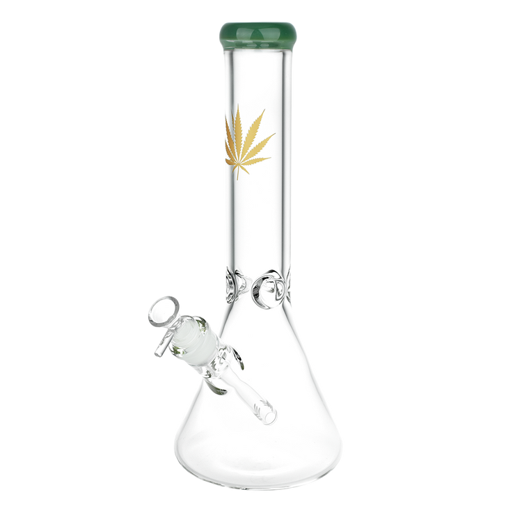 Classic Glass Gold Leaf Beaker Bong | Large Size | Green