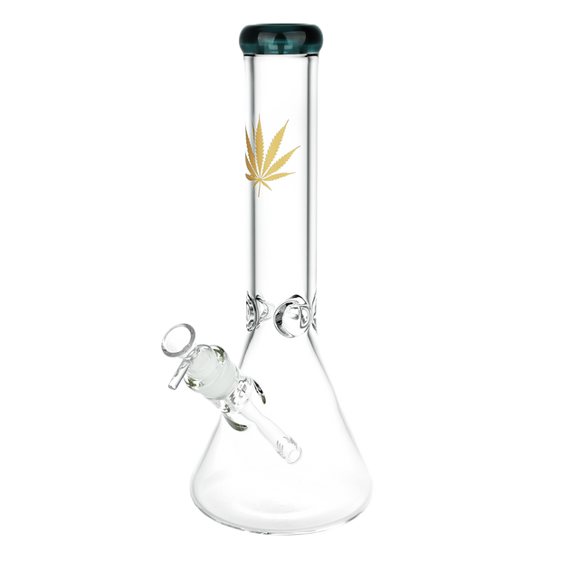 Classic Glass Gold Leaf Beaker Bong | Large Size | Teal