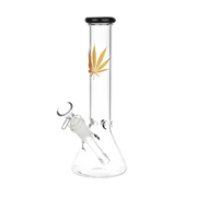 Classic Glass Gold Leaf Beaker Bong | Medium Size | Black