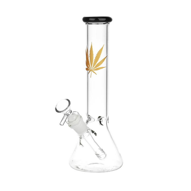 Classic Glass Gold Leaf Beaker Bong | Medium Size | Black