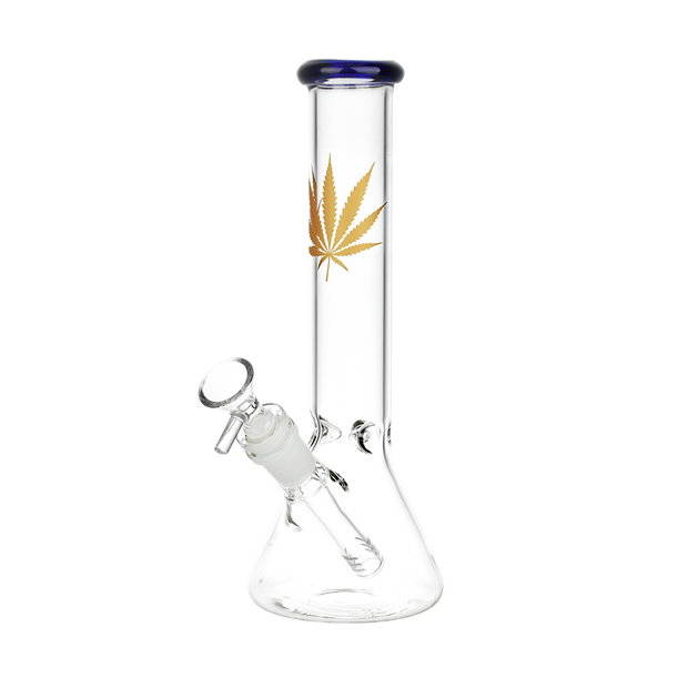 Classic Glass Gold Leaf Beaker Bong | Medium Size | Blue