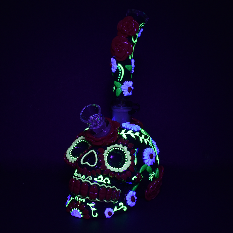 Flowering Sugar Skull Bong | Glow In The Dark Accents