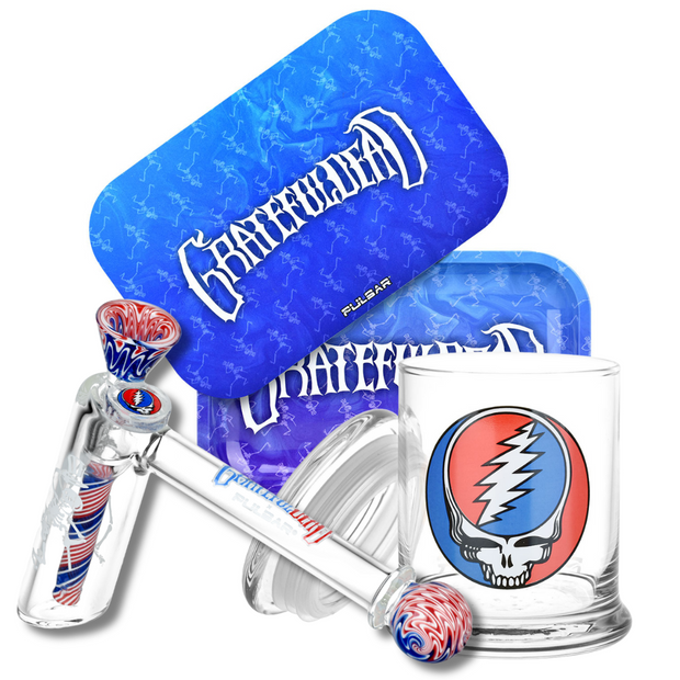 Grateful Dead Wig Wag Hammer Bubbler, Stash Jar, & Tray Bundle