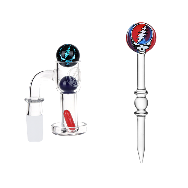 Grateful Dead x Pulsar Cascade Waterfall Recycler Dab Rig Set | Full Weld Banger, Marble Insert Set, & Stealie Dab Tool