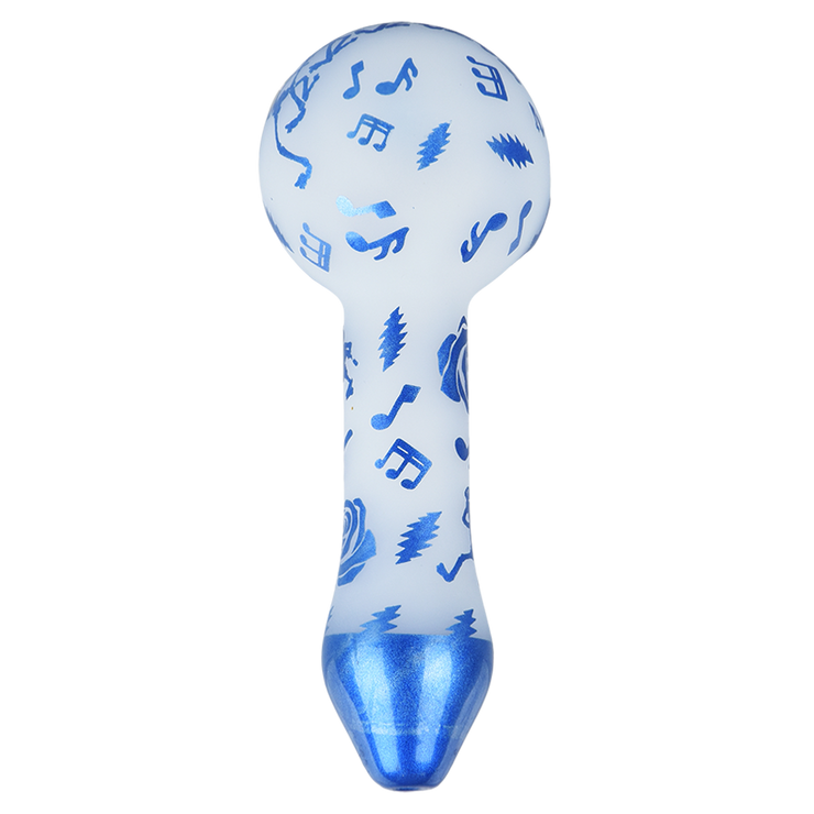 Grateful Dead x Pulsar Etched Spoon Pipe | Blue Sky Dancing Skellies | Bottom View