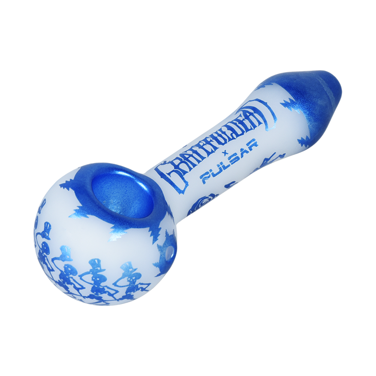 Grateful Dead x Pulsar Etched Spoon Pipe | Blue Sky Dancing Skellies | Bowl Frontal View