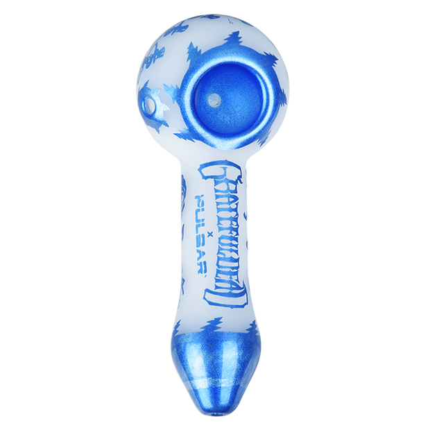 Grateful Dead x Pulsar Etched Spoon Pipe | Blue Sky Dancing Skellies | Top View