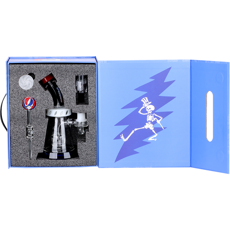 Grateful Dead x Pulsar Lightning Bell Dab Rig Set | Gift Box Packaging | Open View