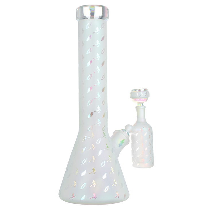 Grateful Dead x Pulsar Lightning Skellies Beaker Bong Set | Clear | Back View