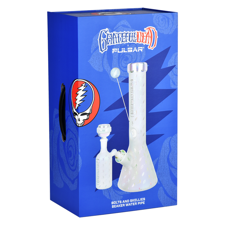 Grateful Dead x Pulsar Lightning Skellies Beaker Bong Set | Clear | Packaging