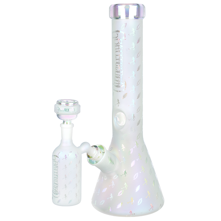 Grateful Dead x Pulsar Lightning Skellies Beaker Bong Set | Clear | Front View