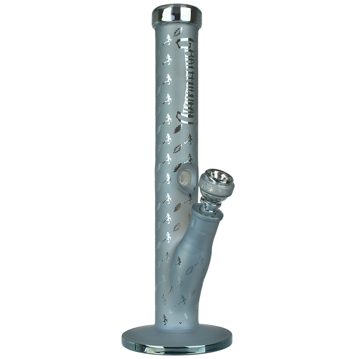 Grateful Dead x Pulsar Lightning Skellies Straight Tube Bong | Blue | Front View