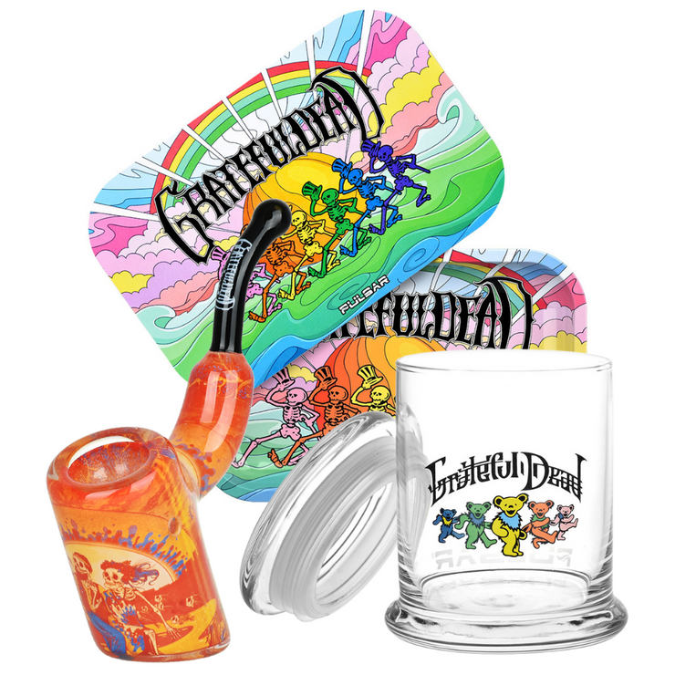 Grateful Dead Sunset Dance Pipe, Stash Jar, & Tray Bundle