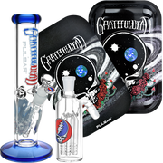 Grateful Dead Straight Tube Bong, Ash Catcher, & Rolling Tray Bundle