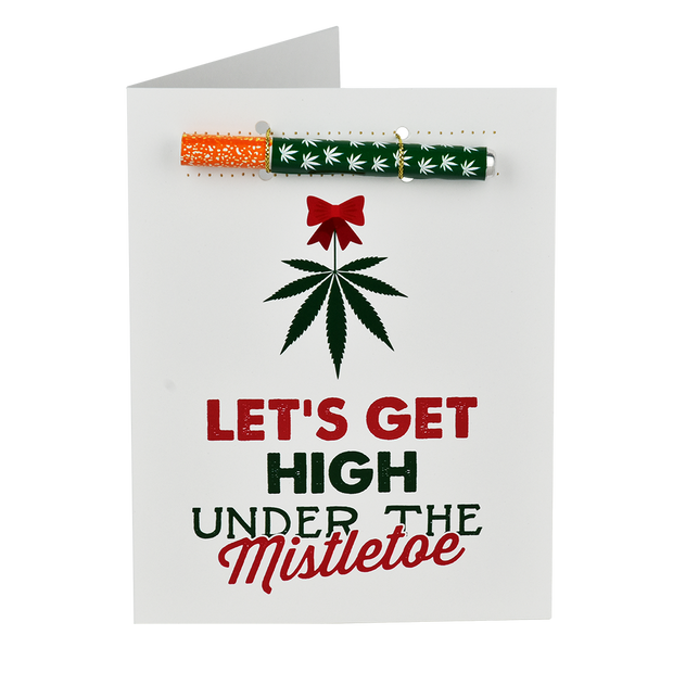 KushKards One Hitter Holiday Greeting Cards | Let's Get High Under The Mistletoe