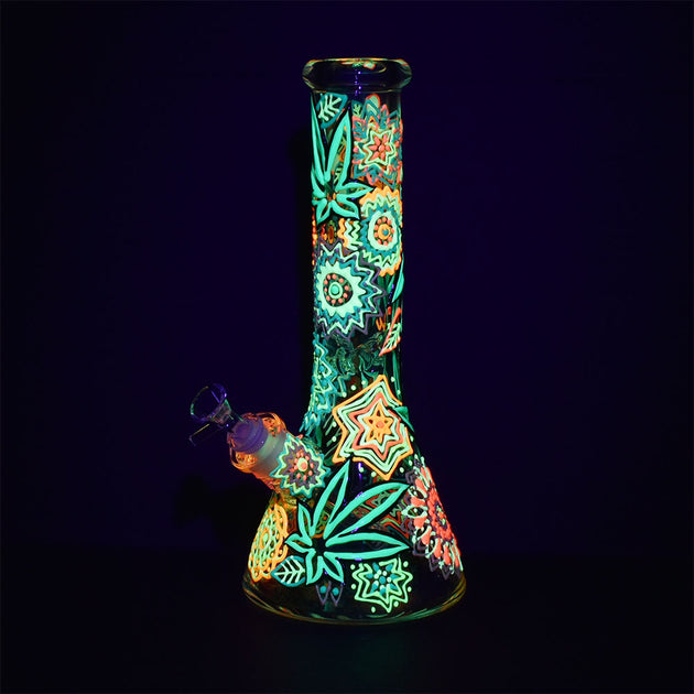 Mandala Pot Leaf Beaker Bong | Glow Up Your Gear - Pulsar – Pulsar ...