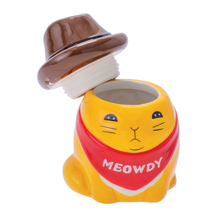 Meowdy Cat Cowboy Ceramic Stash Jar | Open View