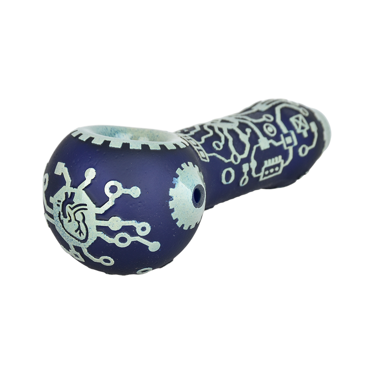 Milkyway Glass Circuitboard Spoon Pipe | Dark Blue | Side View