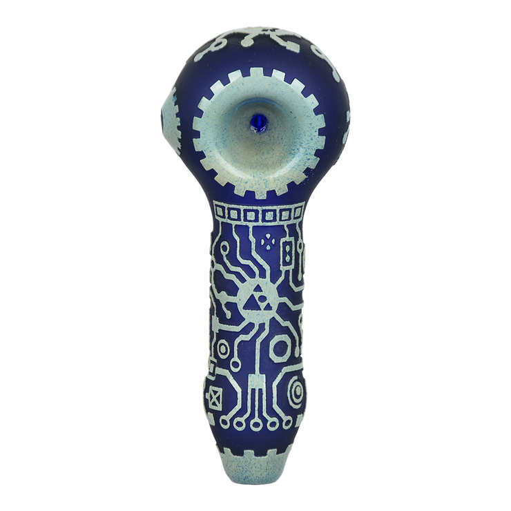 Milkyway Glass Circuitboard Spoon Pipe | Dark Blue | Top View