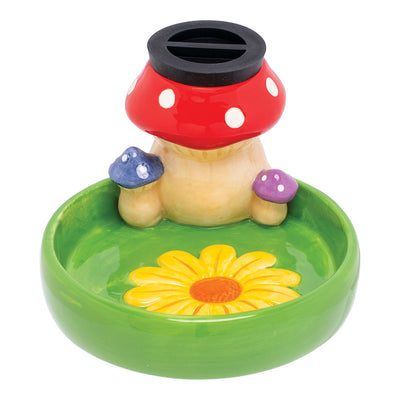 Mushroom & Flowers 2-in-1 Airtight Ceramic StashTray | Front View