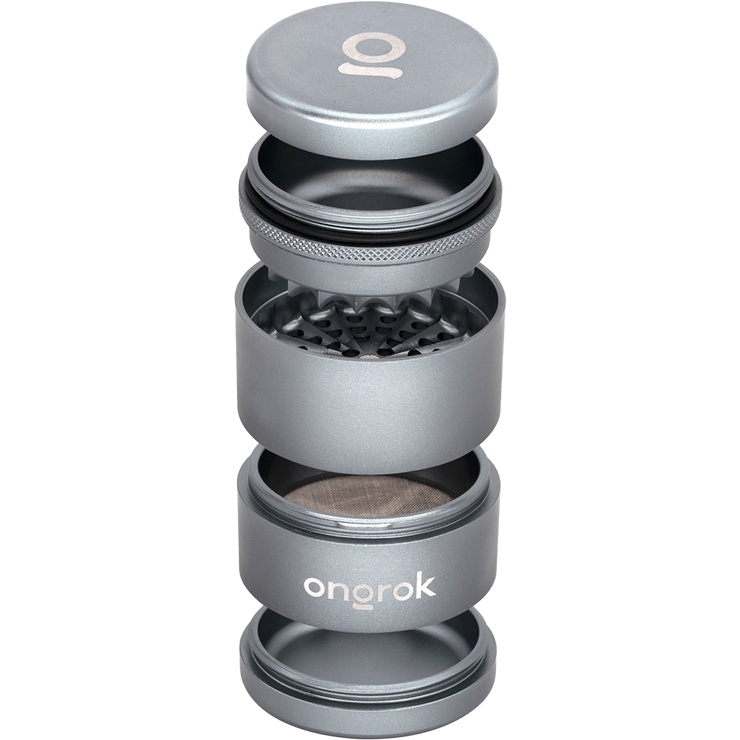 ONGROK Flower Petal Toothless Grinder | 2.2" | Silver | Exploded View