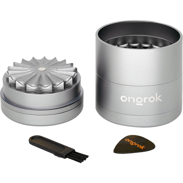 ONGROK Flower Petal Toothless Grinder | 2.5" | Silver | Mill Chamber View