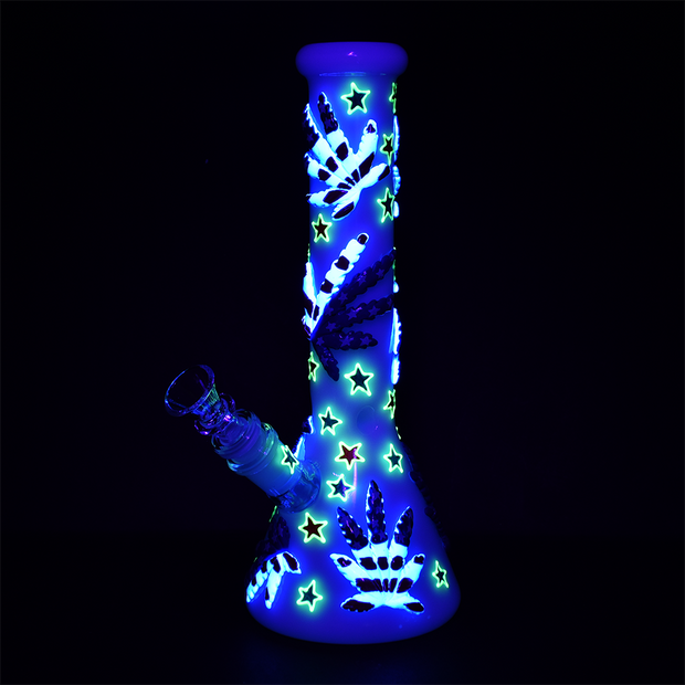 Patriot Leaf Glow Beaker Bong | Glow In The Dark Accents