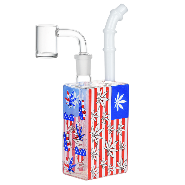 Patriotic Leaf Glow Juice Box Dab Rig | Frontal Side View