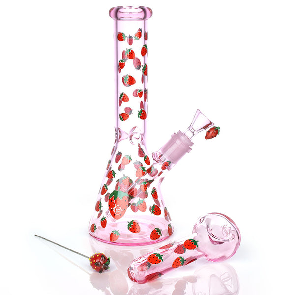 Strawberry Design 10 Inch Water Pipe - Smoke Desire