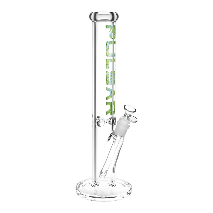 Pulsar Illustrated Logo Straight Tube Bong | Large Size | Green