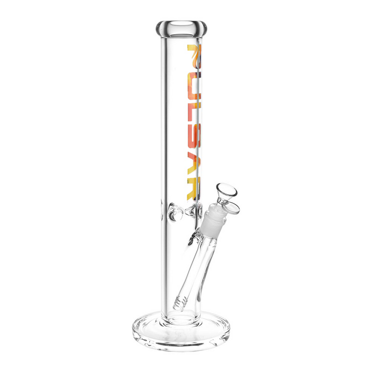 Pulsar Illustrated Logo Straight Tube Bong | Large Size | Orange