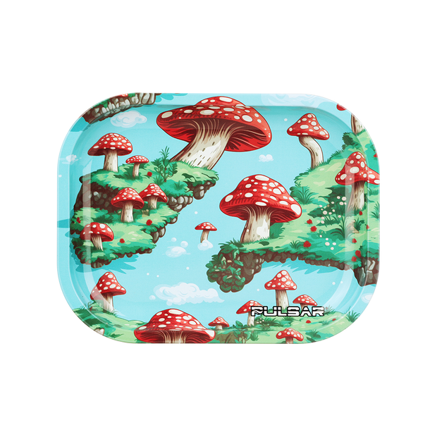 Pulsar Mini Metal Rolling Tray | Floating Mushrooms | Front View