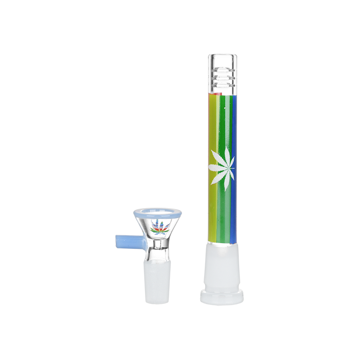 Pulsar Pride Glow Beaker Bong | Matching Downstem & Herb Slide