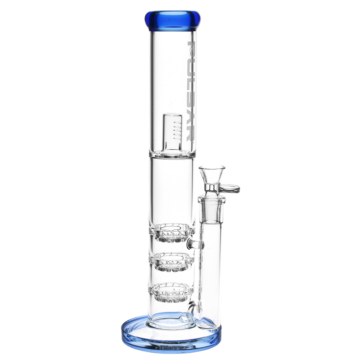 Pulsar Triple Turbine Perc Straight Tube Bong | Blue