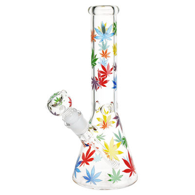 Rainbow Leaf Glow Beaker Bong | Front View