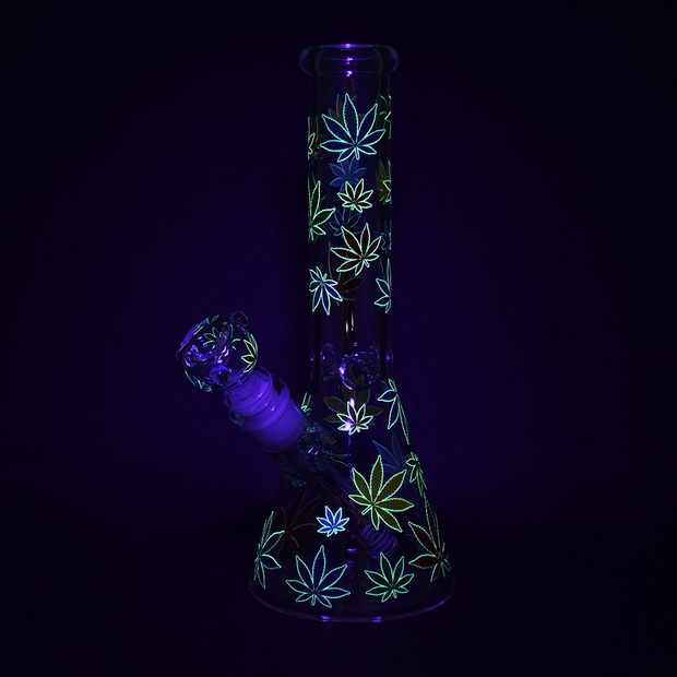 Rainbow Leaf Glow Beaker Bong | Glow In The Dark Accents