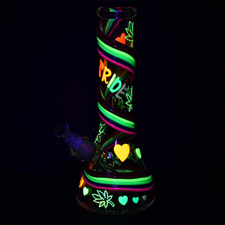 Rainbow Pride Glow Beaker Bong | Glow In The Dark Accents