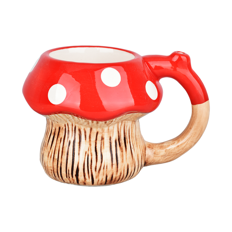 Red Mushroom Ceramic Pipe Mug | Back View