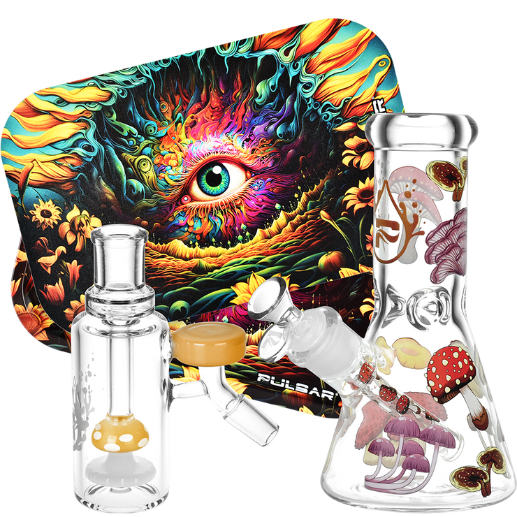 Shroom Trip Bong, Ash Catcher, & Rolling Tray Bundle