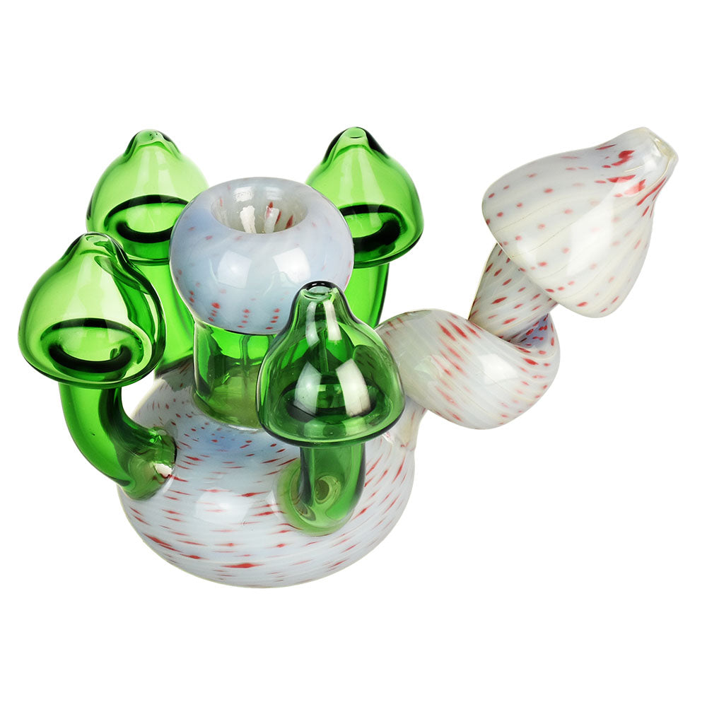 UV Mushroom Pipe / Experimental top Green Frit Glass / Glass Smoking Bowl / Blacklight Glass